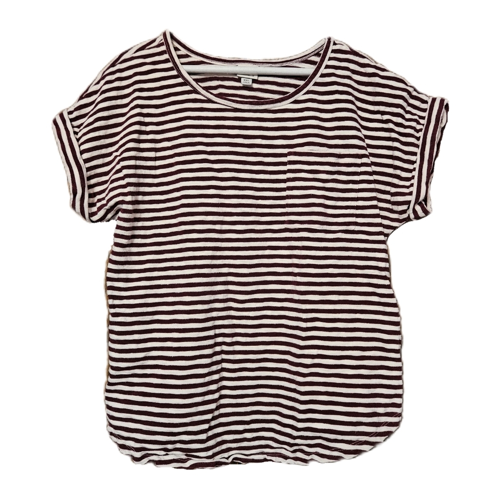 A New Day Striped T-Shirt with Pocket - Burgundy & White - Size XXL